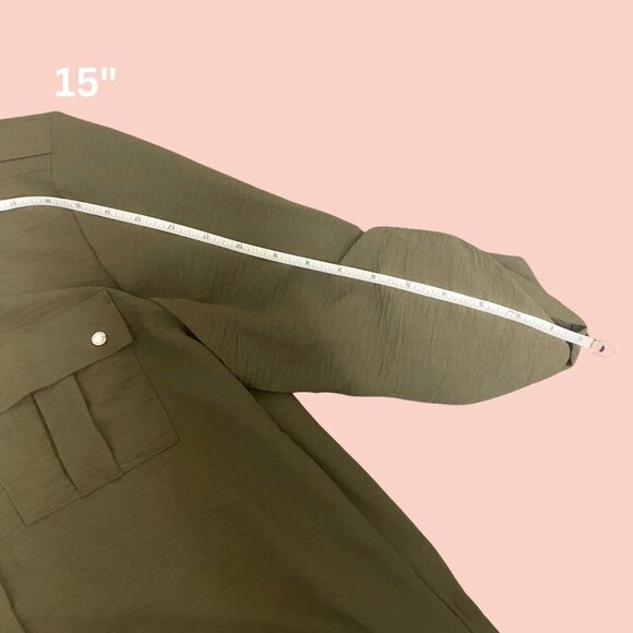 Calvin Klein Women’s Utility Pocket Button-Up Blouse – Olive Green – Size L - Picture 3 of 7